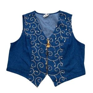 Vintage 80s Deadstock Denim Embroidered Vest